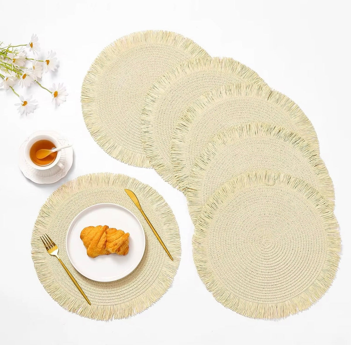 Set 6 PCS de table rond en papier tressé orné