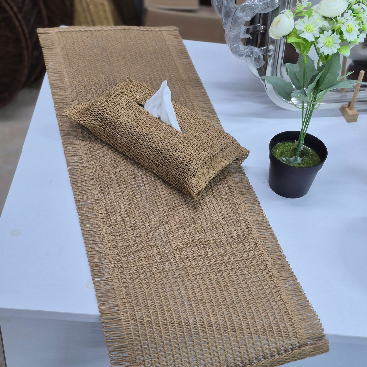 Set de Table 6 Pièces avec Chemin de Table 90 cm + Porte-Mouchoirs