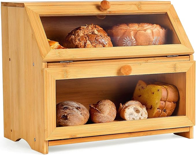 Boîte à pain à deux compartiments en bambou