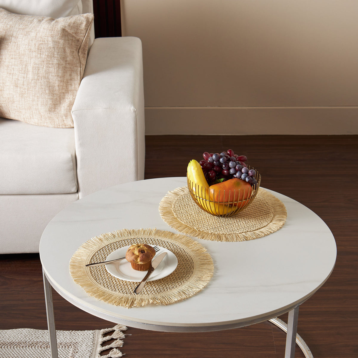 Set 6 PCS de table rond en papier tressé orné