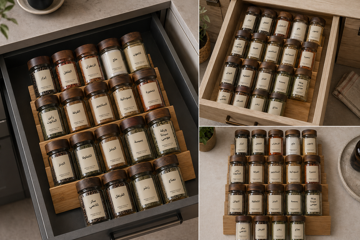 Set de 16 Pots à Épices avec Étagères en Bambou + Étiquettes
