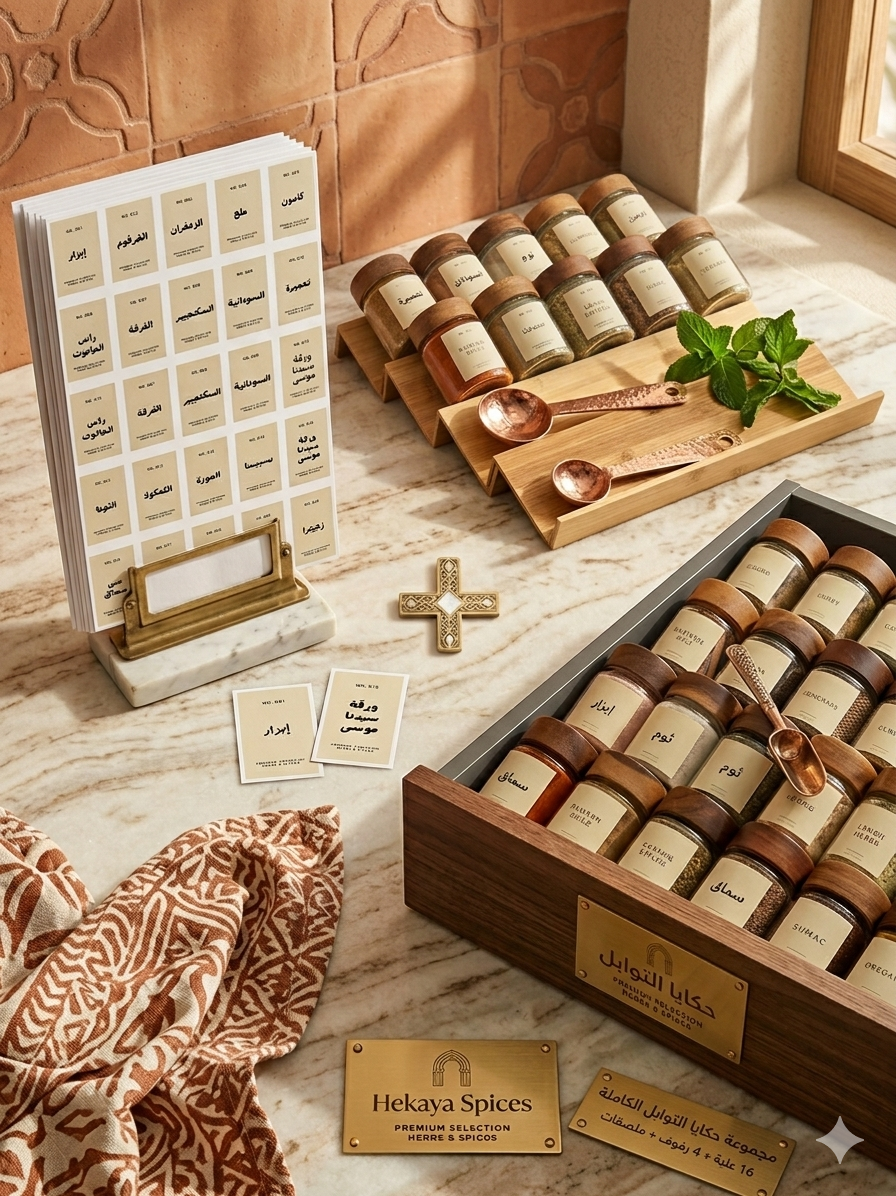Set de 16 Pots à Épices avec Étagères en Bambou + Étiquettes