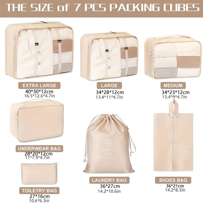 7Pcs Ensemble De Sacs De Voyage Pliables