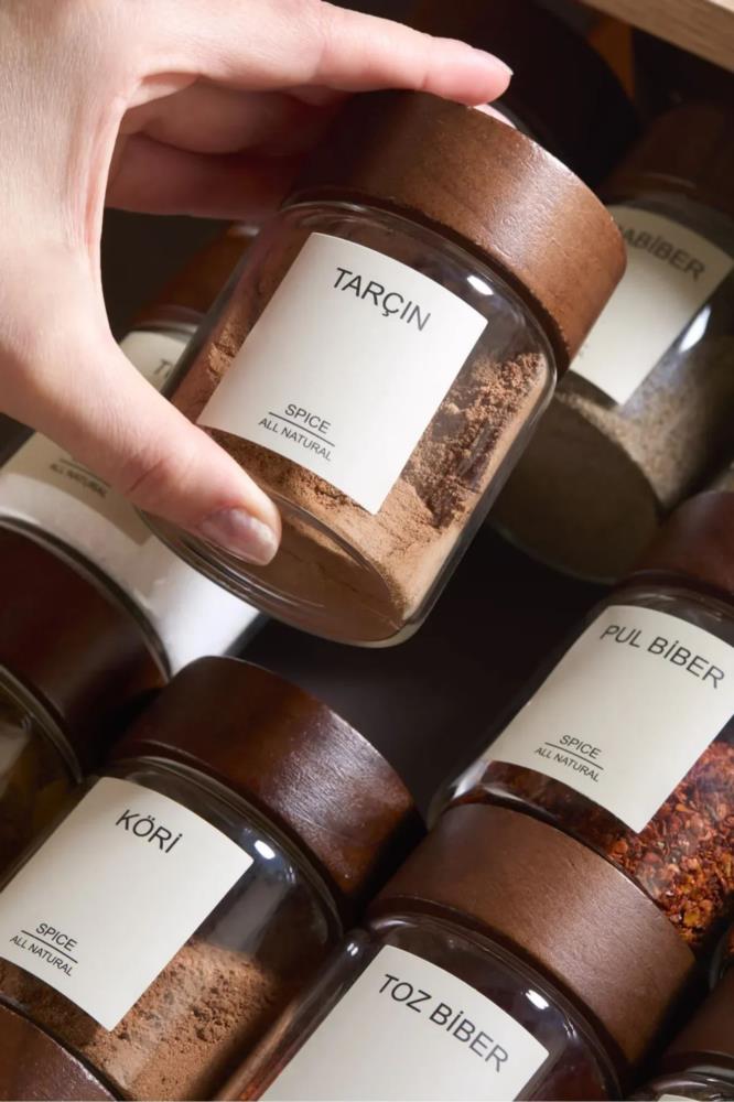 Set de 16 Pots à Épices avec Étagères en Bambou + Étiquettes