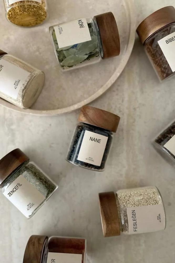 Set de 16 Pots à Épices avec Étagères en Bambou + Étiquettes
