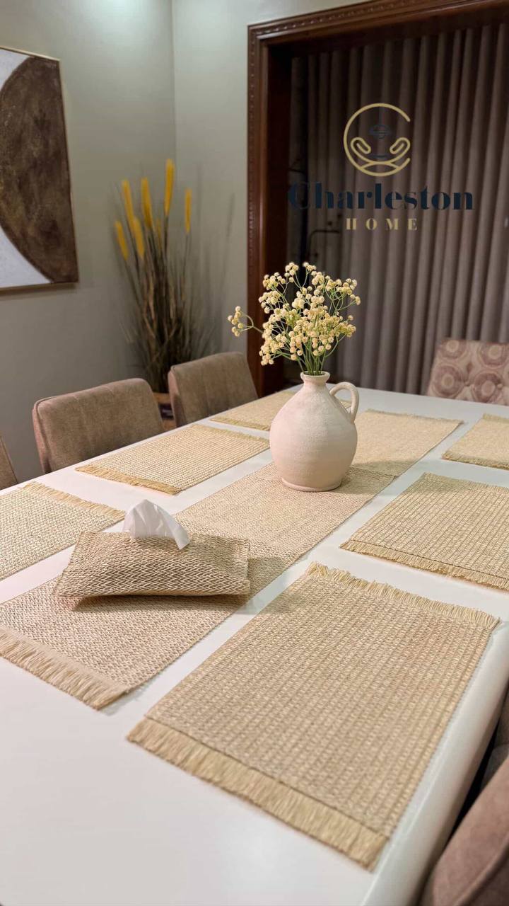 Set de Table 6 Pièces avec Chemin de Table 90 cm + Porte-Mouchoirs