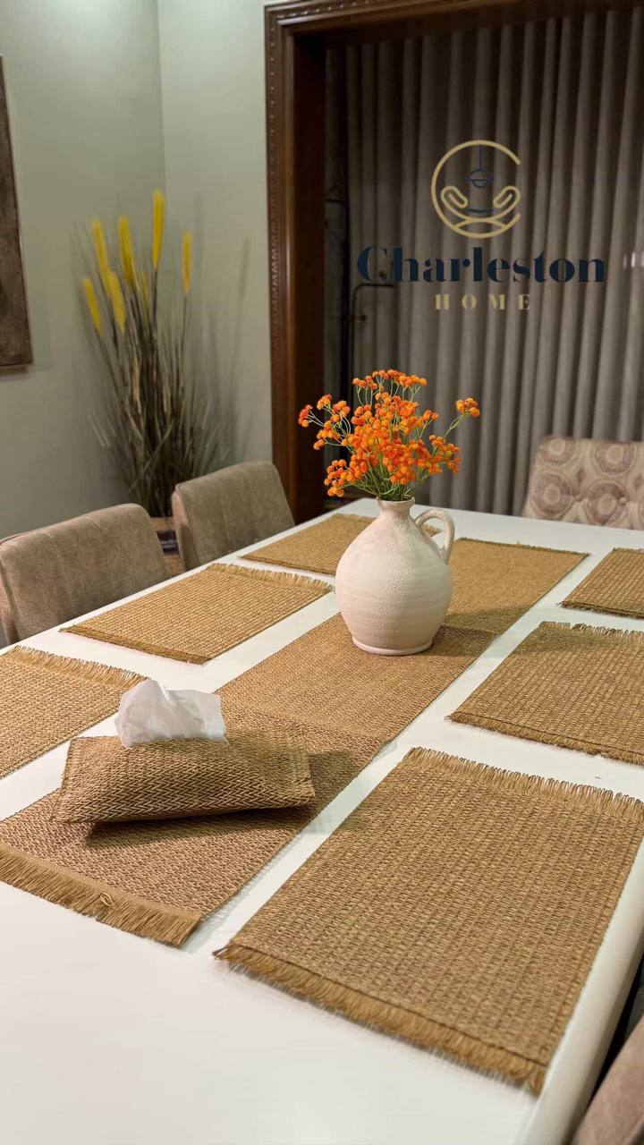 Set de Table 6 Pièces avec Chemin de Table 90 cm + Porte-Mouchoirs