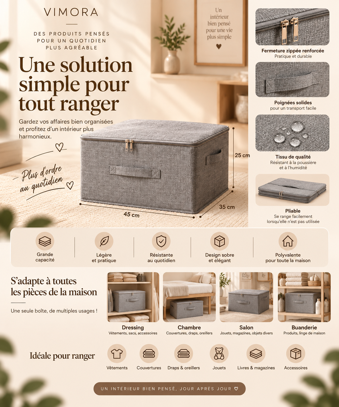 (2pcs) Boîte de rangement pliable VIMORA