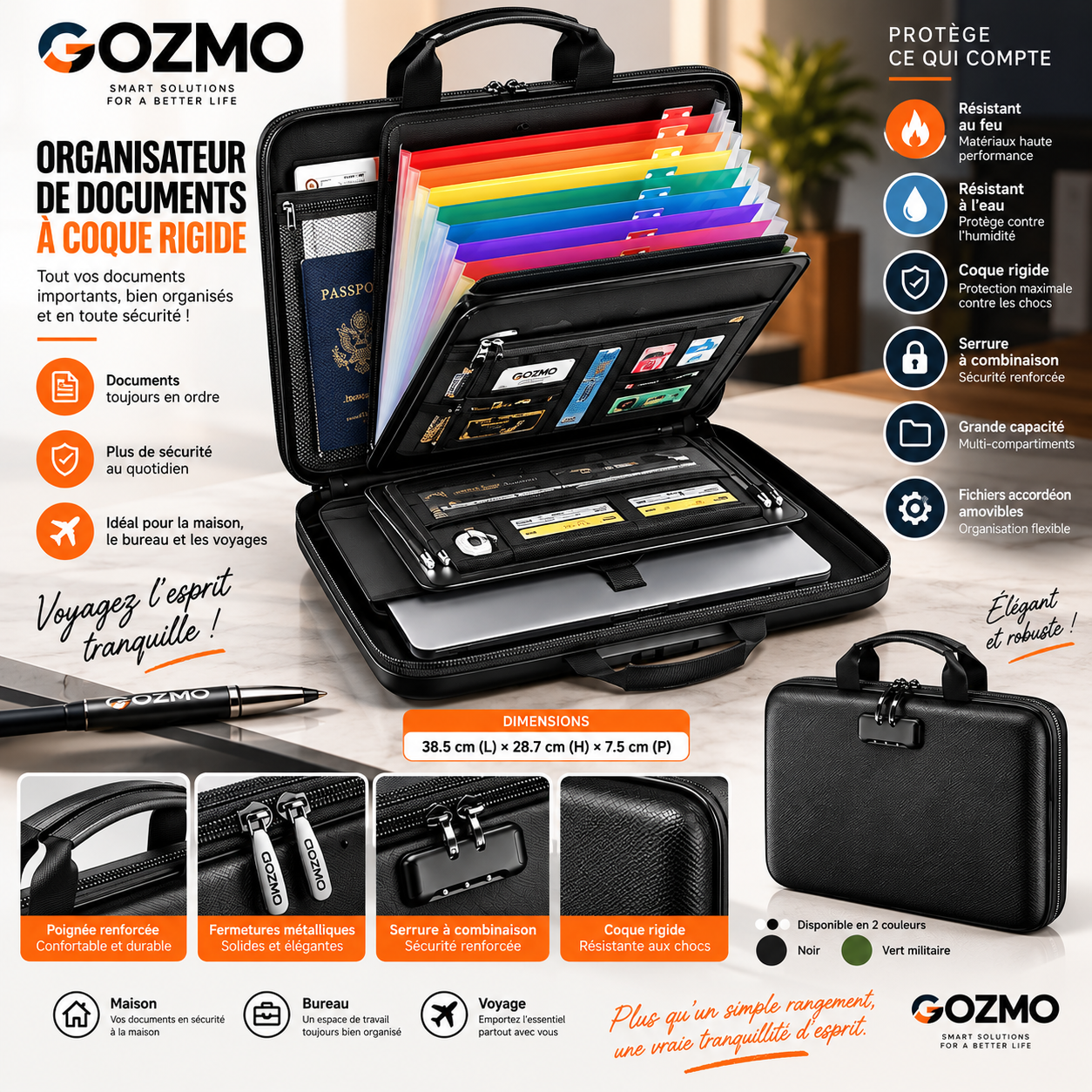 Organisateur de Documents à Coque Rigide