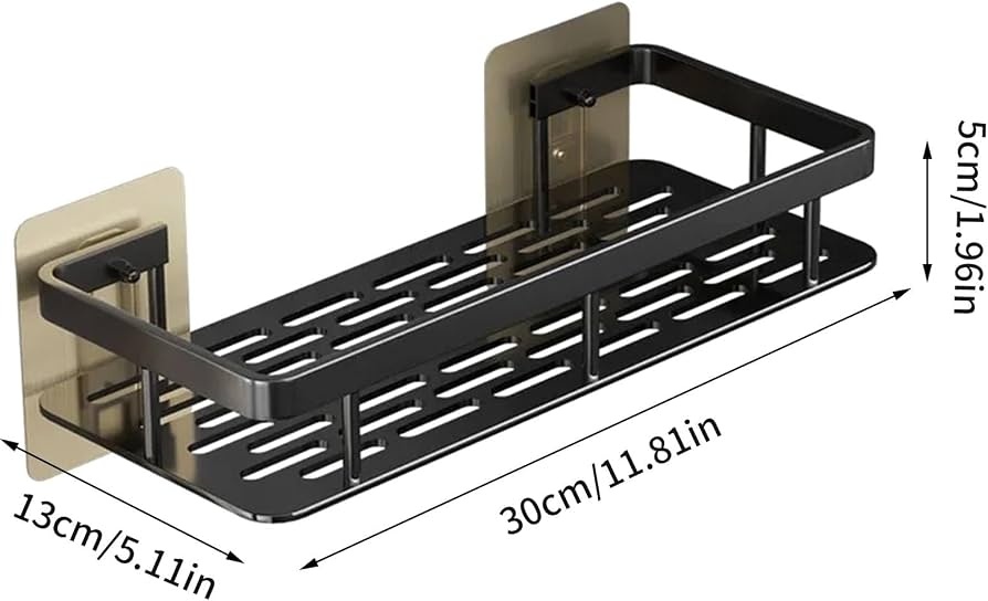 Étagère Murale Salle de Bain & Cuisine Sans Perçage – Lot de 2 Organisateurs Adhésifs en Aluminium Noir